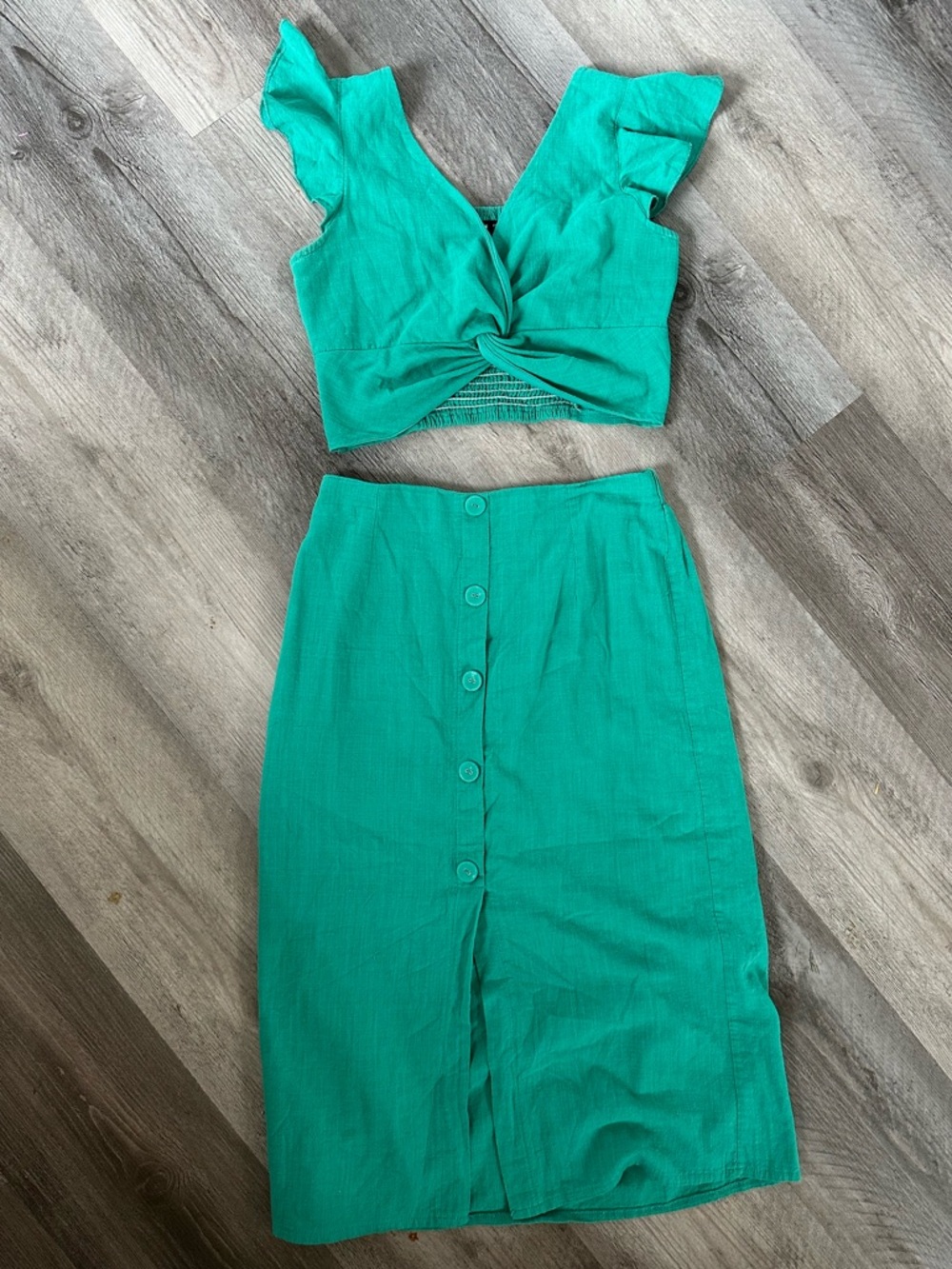 🌻 Teal Cotton Skirt & Ruffle Crop Top Matching Set  🌻